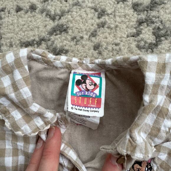 Vtg 1990s Disney Mickey’s Stuff Beige Plaid Minnie Mouse Button Down 12m - Picture 8 of 8